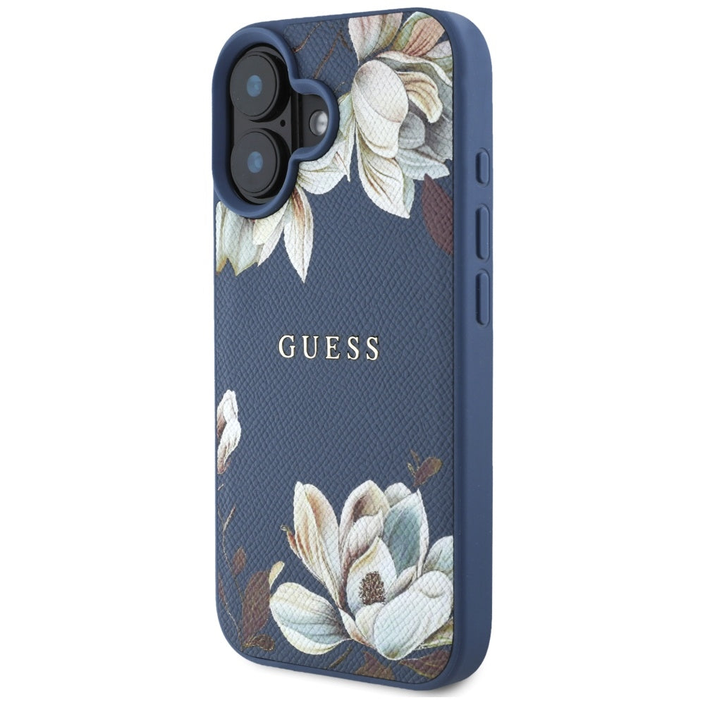 Futrola MagSafe za Apple iPhone 16, Guess, Grained Flowers, Plava