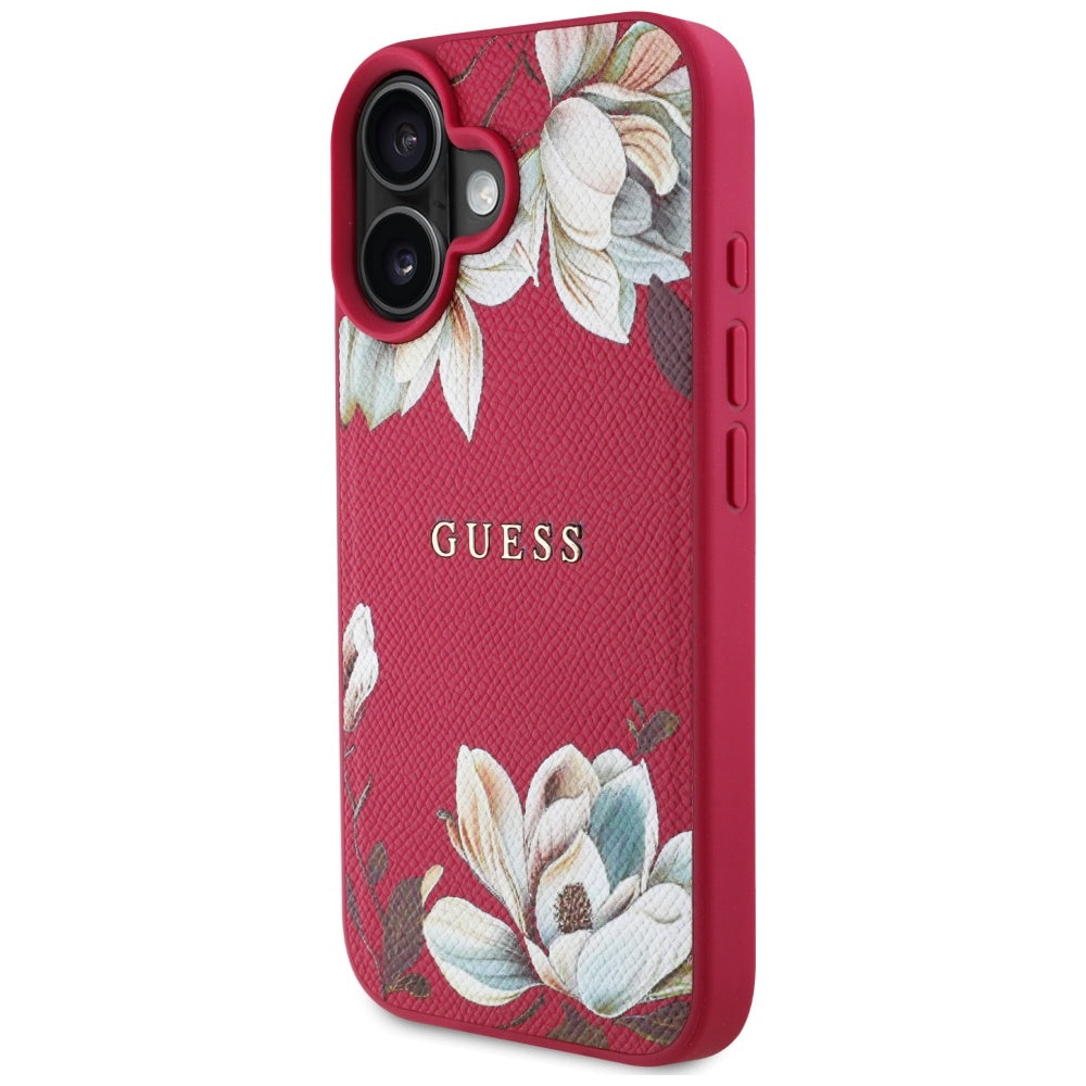 Husa MagSafe za Apple iPhone 16, Guess, Grained Flowers, Fuksija
