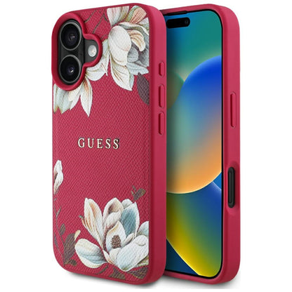 Husa MagSafe za Apple iPhone 16, Guess, Grained Flowers, Fuksija