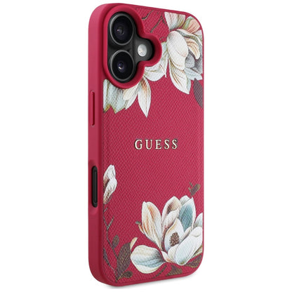 Husa MagSafe za Apple iPhone 16, Guess, Grained Flowers, Fuksija