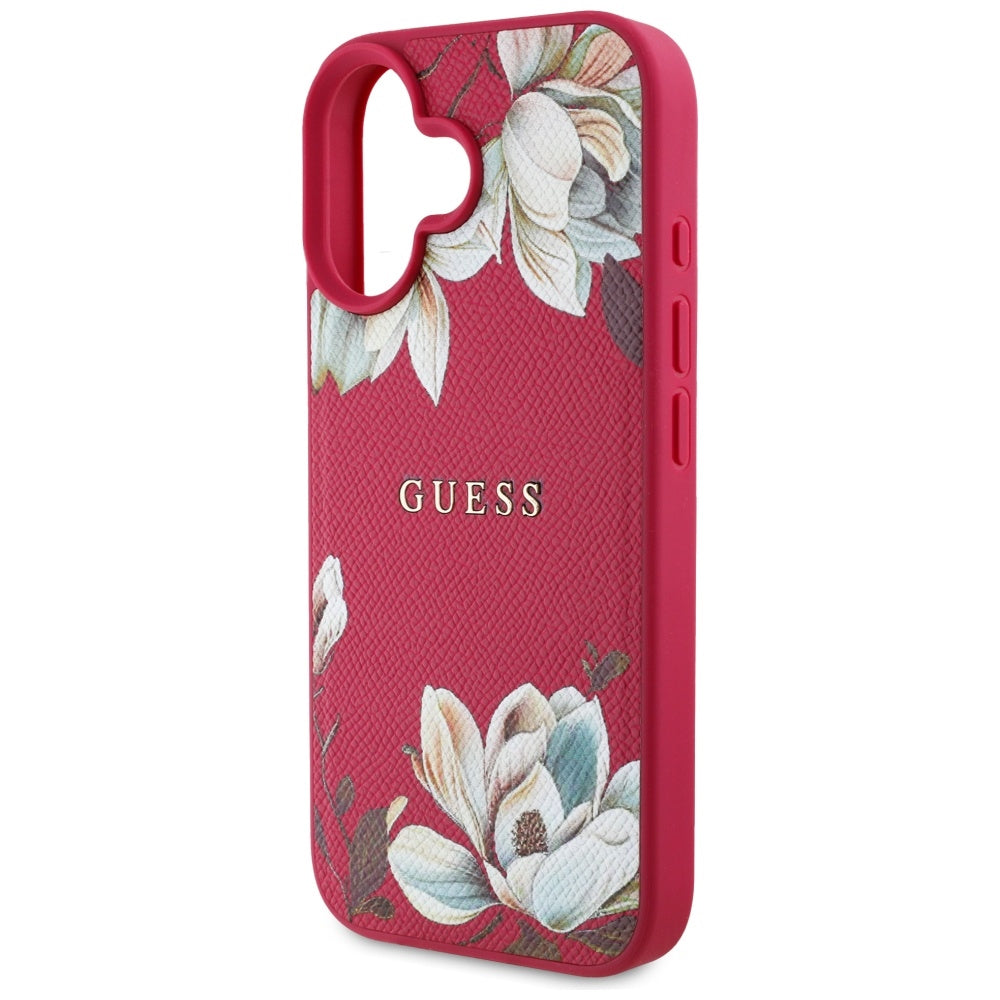 Husa MagSafe za Apple iPhone 16, Guess, Grained Flowers, Fuksija