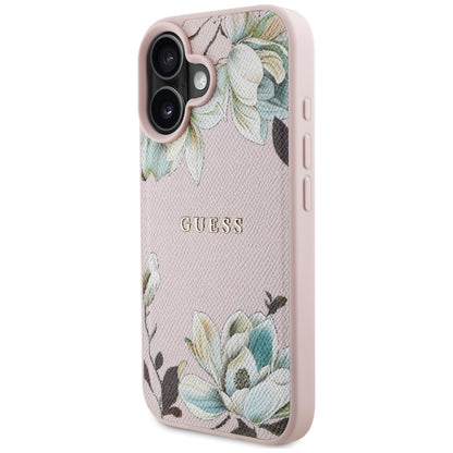 Husa MagSafe za Apple iPhone 16, Guess, Grained Flowers, Roze