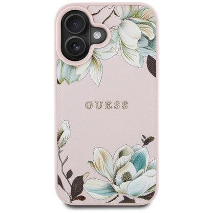 Husa MagSafe za Apple iPhone 16, Guess, Grained Flowers, Roze