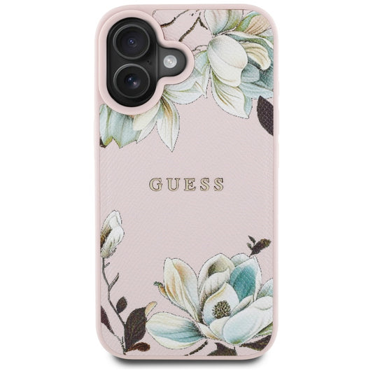 Husa MagSafe za Apple iPhone 16, Guess, Grained Flowers, Roze