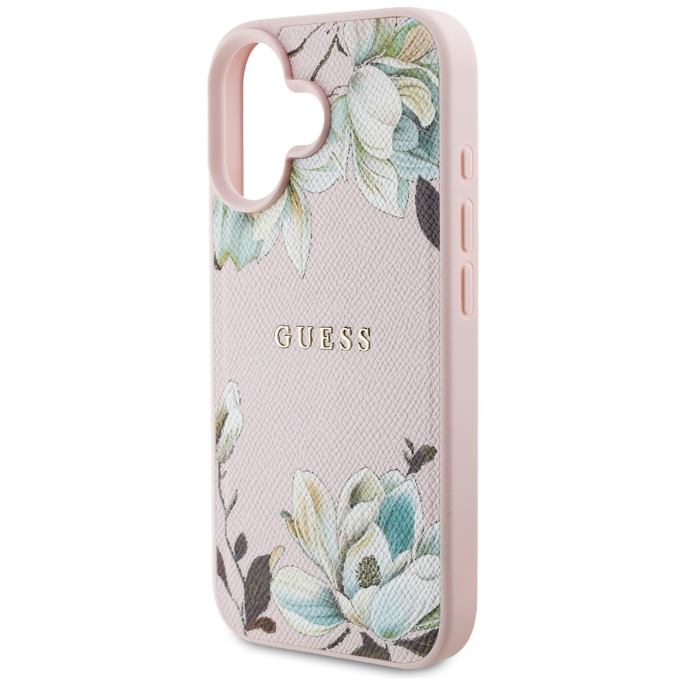 Husa MagSafe za Apple iPhone 16, Guess, Grained Flowers, Roze