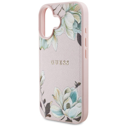 Husa MagSafe za Apple iPhone 16, Guess, Grained Flowers, Roze