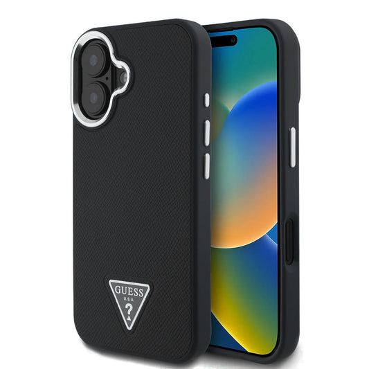 Futrola MagSafe za Apple iPhone 16, Guess, Grained Triangle Logo, Crna