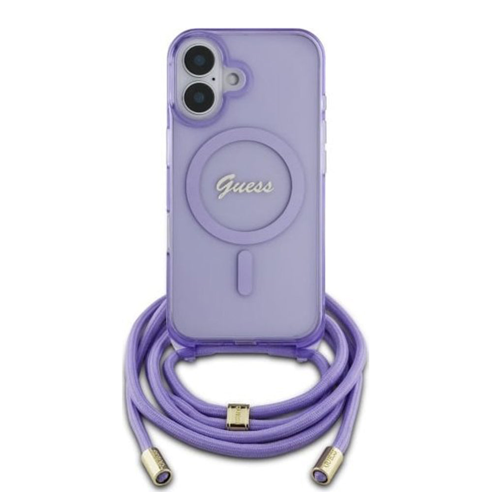Futrola MagSafe za Apple iPhone 16, Guess, IML Crossbody Cord Script, Roze