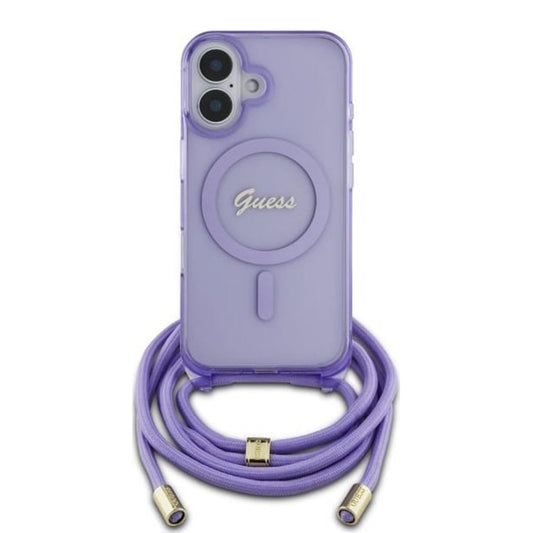 Futrola MagSafe za Apple iPhone 16, Guess, IML Crossbody Cord Script, Roze