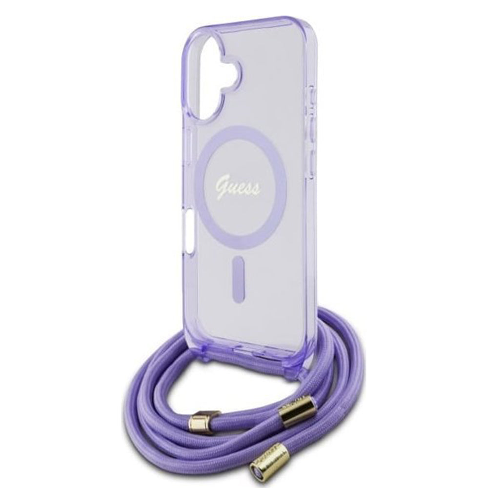 Futrola MagSafe za Apple iPhone 16, Guess, IML Crossbody Cord Script, Roze