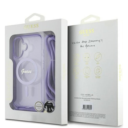 Futrola MagSafe za Apple iPhone 16, Guess, IML Crossbody Cord Script, Roze