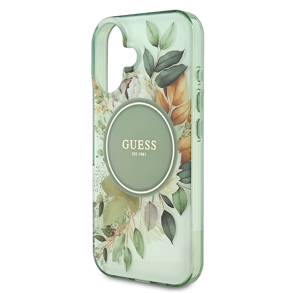 Futrola MagSafe za Apple iPhone 16, Guess, IML Flower & Tonal Circle, Zelena