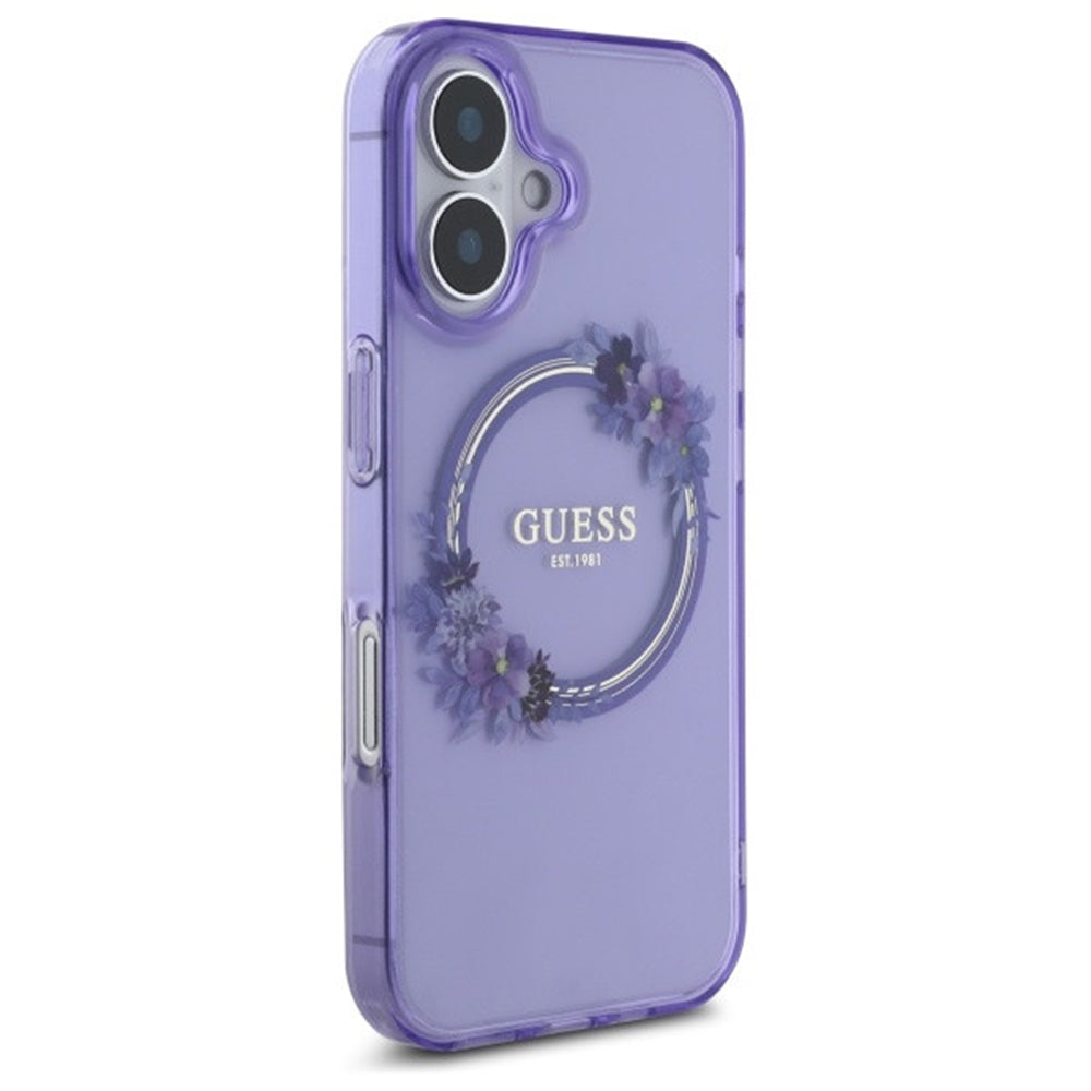 Futrola MagSafe za Apple iPhone 16, Guess, IML Flowers Wreath, Ljubičasta