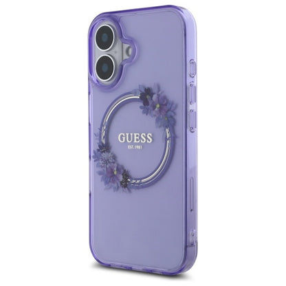 Futrola MagSafe za Apple iPhone 16, Guess, IML Flowers Wreath, Ljubičasta