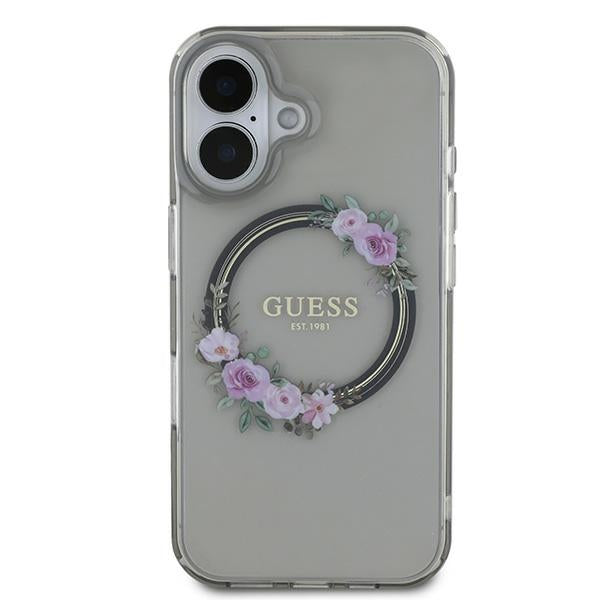 Futrola MagSafe za Apple iPhone 16, Guess, IML Flowers Wreath, Crna