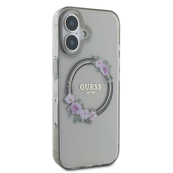 Futrola MagSafe za Apple iPhone 16, Guess, IML Flowers Wreath, Crna