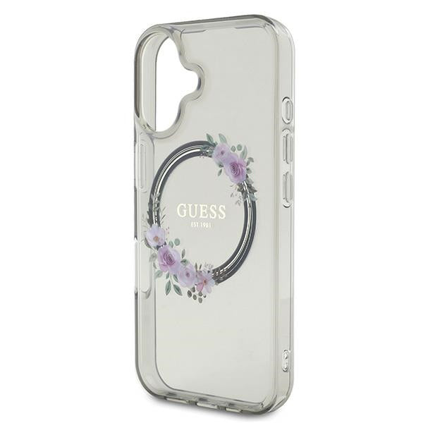Futrola MagSafe za Apple iPhone 16, Guess, IML Flowers Wreath, Crna