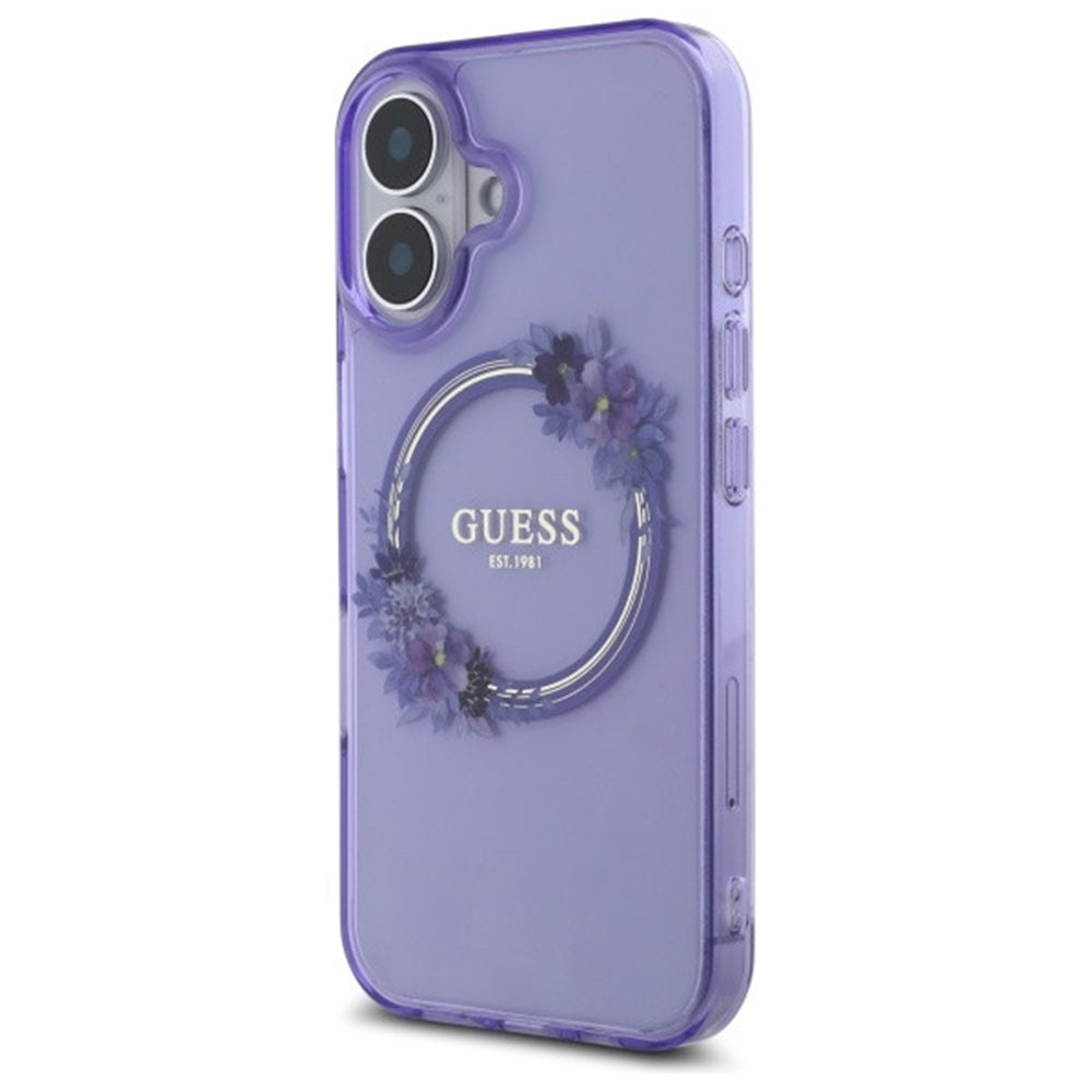 Futrola MagSafe za Apple iPhone 16, Guess, IML Flowers Wreath, Roze