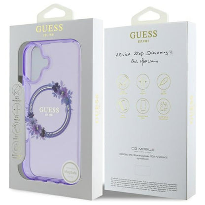 Futrola MagSafe za Apple iPhone 16, Guess, IML Flowers Wreath, Roze