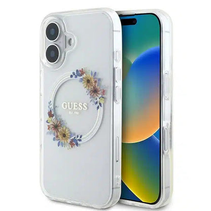 Futrola MagSafe za Apple iPhone 16, Guess, IML Flowers Wreath, Transparenta