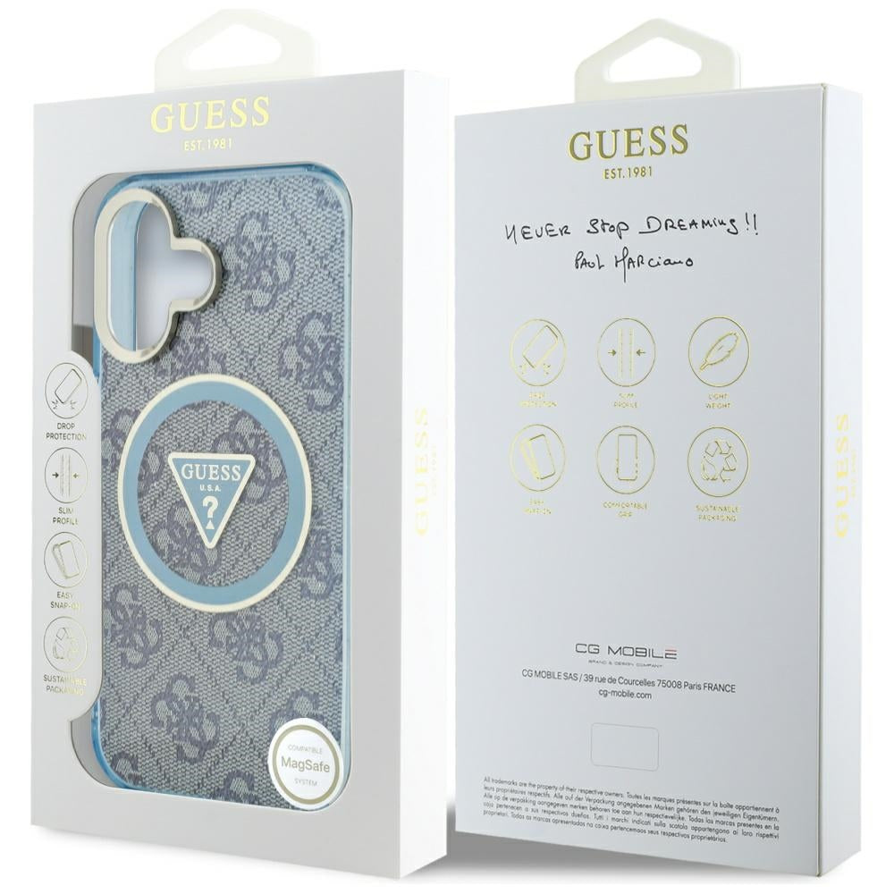 Futrola MagSafe za Apple iPhone 16, Guess, IML Glitter 4G Circle Triangle, Plava