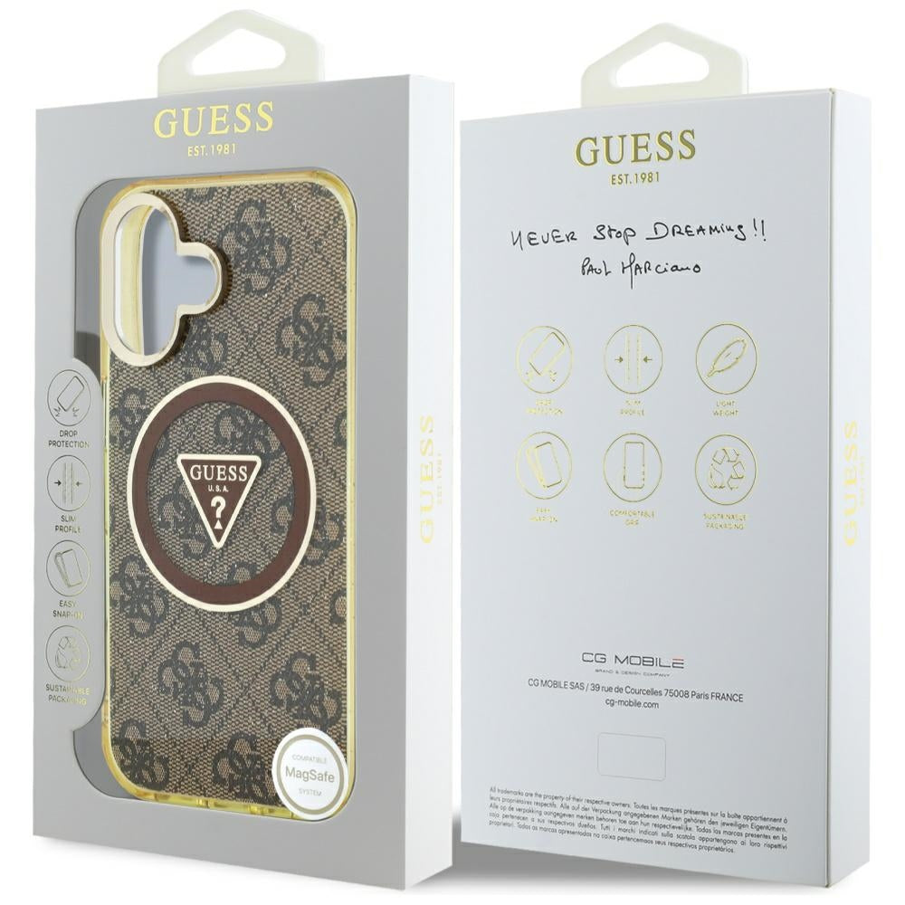 Futrola MagSafe za Apple iPhone 16, Guess, IML Glitter 4G Circle Triangle, Braon