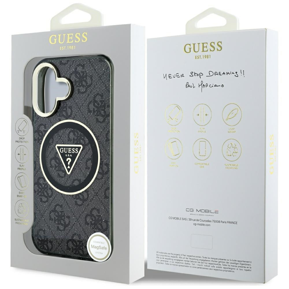 Futrola MagSafe za Apple iPhone 16, Guess, IML Glitter 4G Circle Triangle, Crna