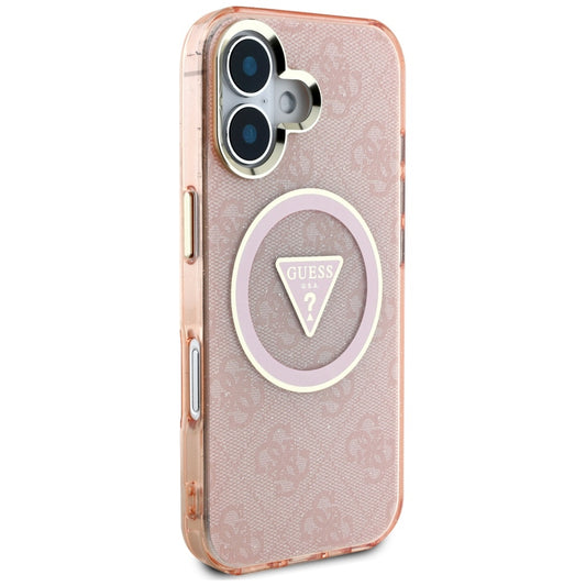 Futrola MagSafe za Apple iPhone 16, Guess, IML Glitter 4G Circle Triangle, Roze