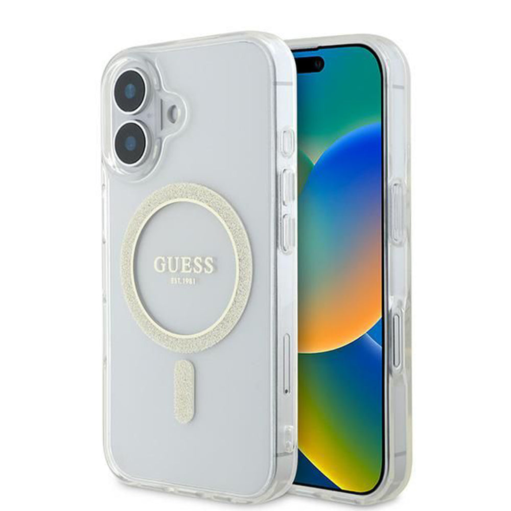 Futrola MagSafe za Apple iPhone 16, Guess, IML Glitter Circle, Transparentna