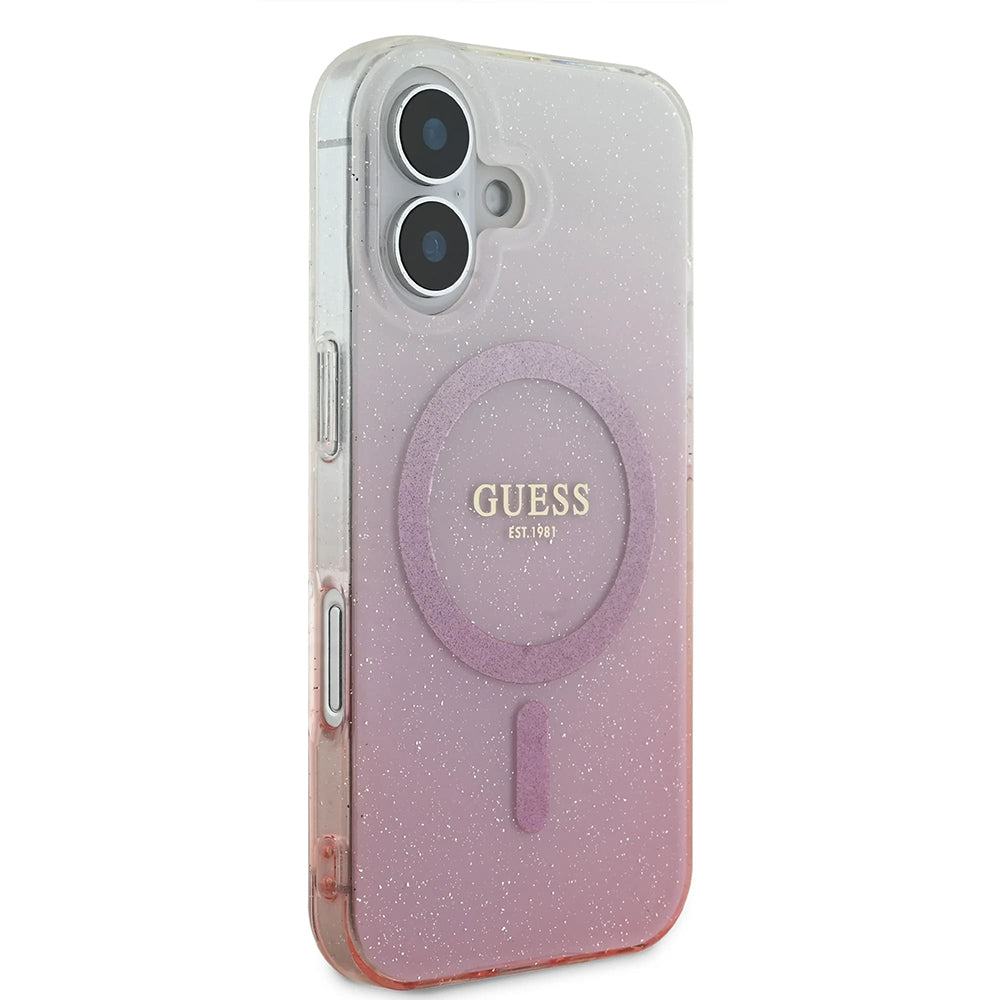 Futrola MagSafe za Apple iPhone 16, Guess, IML Glitter Gradient, Roze