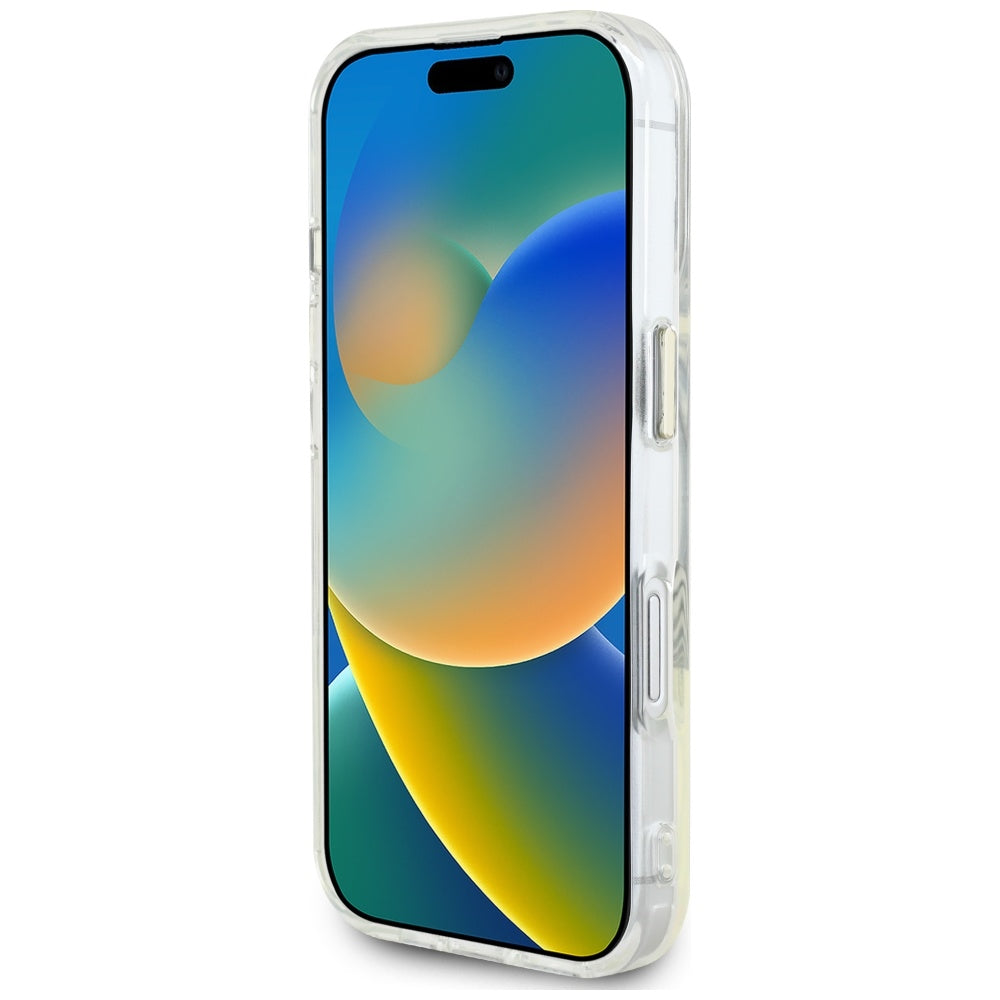 Husa MagSafe za Apple iPhone 16, Guess, IML Metal Colored Circle, Bela