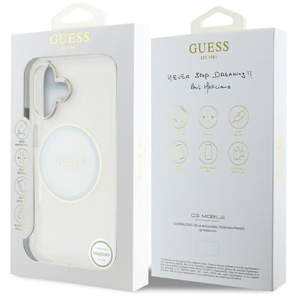 Husa MagSafe za Apple iPhone 16, Guess, IML Metal Colored Circle, Bela