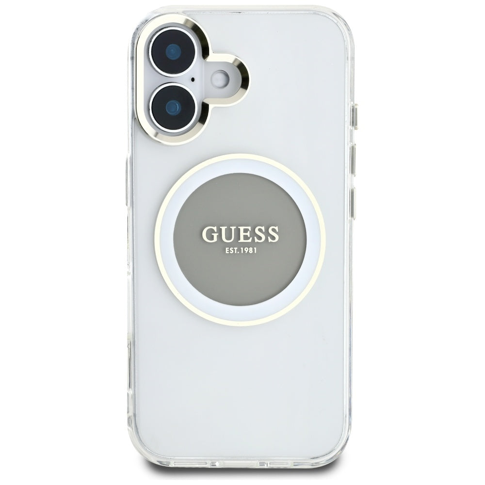 Futrola MagSafe za Apple iPhone 16, Guess, IML Metal Colored Circle, Siva
