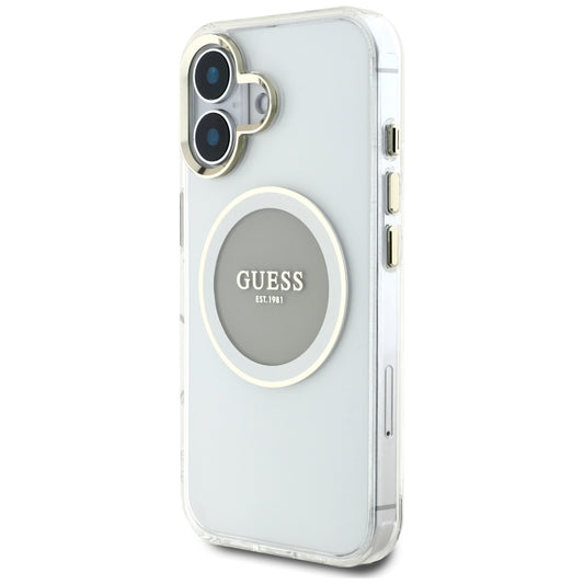 Futrola MagSafe za Apple iPhone 16, Guess, IML Metal Colored Circle, Siva