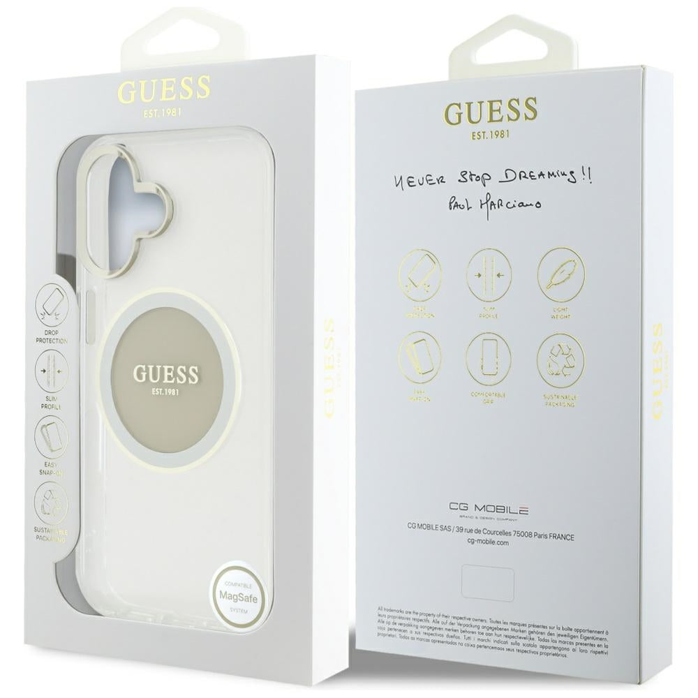 Futrola MagSafe za Apple iPhone 16, Guess, IML Metal Colored Circle, Siva