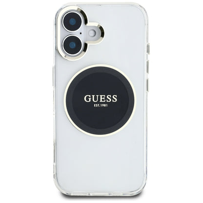 Husa MagSafe za Apple iPhone 16, Guess, IML Metal Colored Circle, Crna