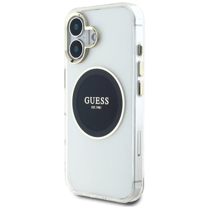 Husa MagSafe za Apple iPhone 16, Guess, IML Metal Colored Circle, Crna