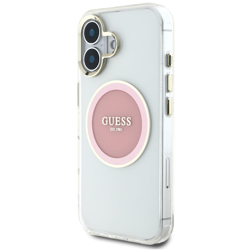 Futrola MagSafe za Apple iPhone 16, Guess, IML Metal Colored Circle, Roze