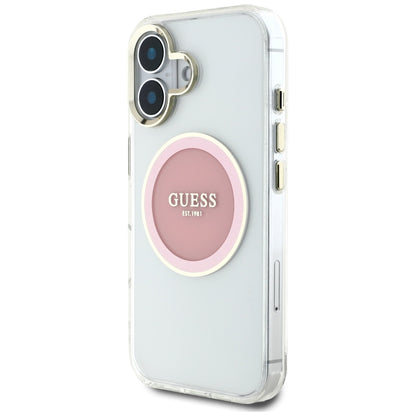 Futrola MagSafe za Apple iPhone 16, Guess, IML Metal Colored Circle, Roze