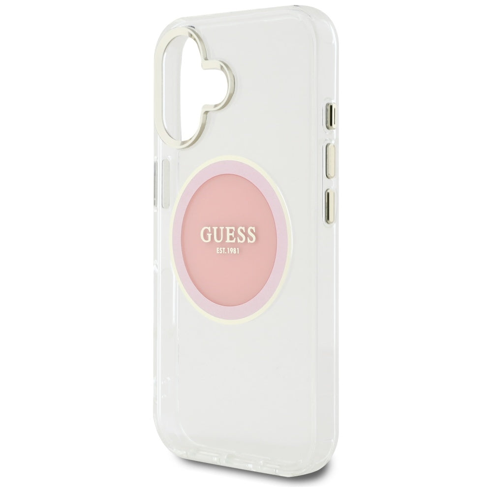 Futrola MagSafe za Apple iPhone 16, Guess, IML Metal Colored Circle, Roze