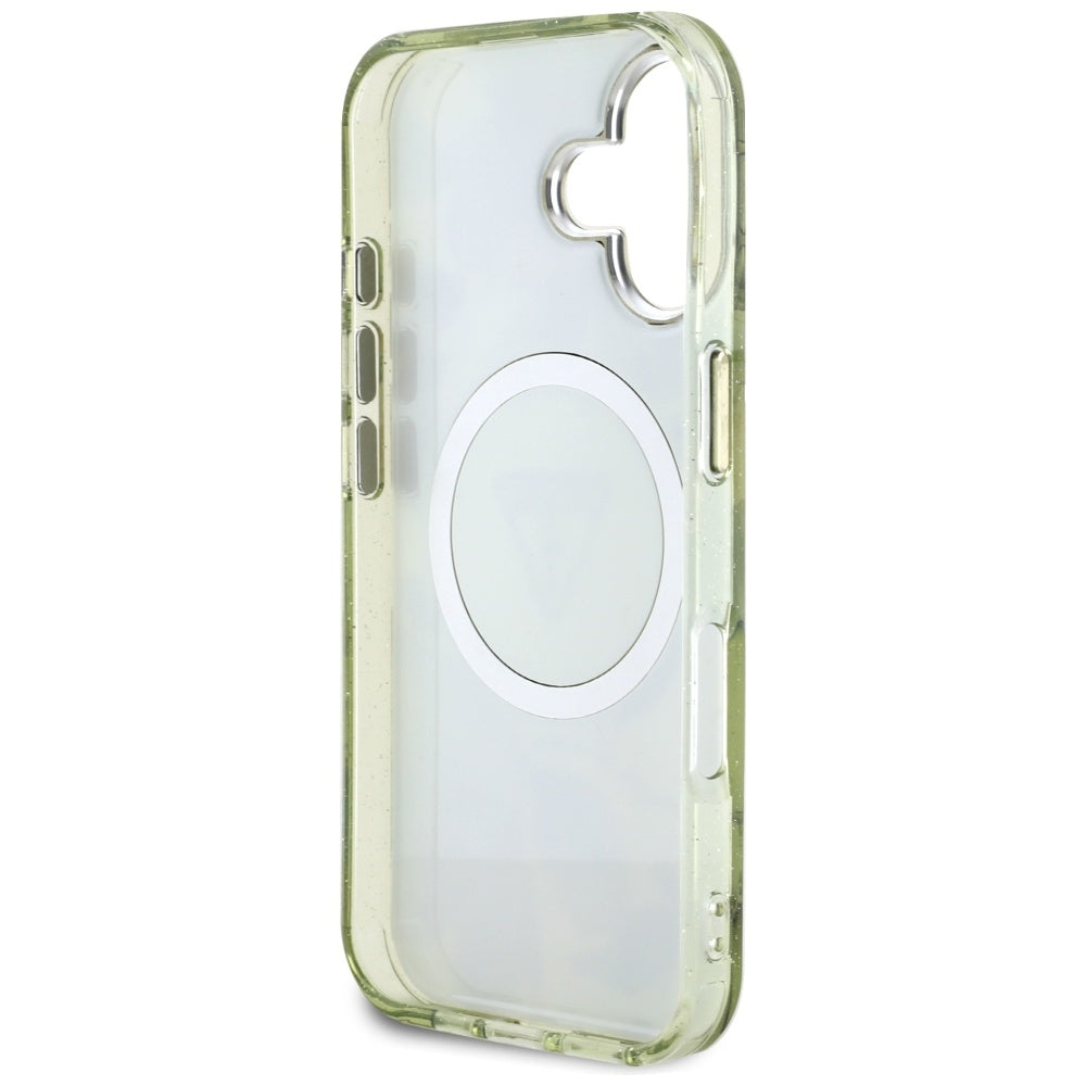 Futrola MagSafe za Apple iPhone 16, Guess, IML Metal Glitter Flowers Triangle, Zelena