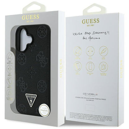 Futrola MagSafe za Apple iPhone 16, Guess, Peony Grained Hot Stamp Triangle, Crna