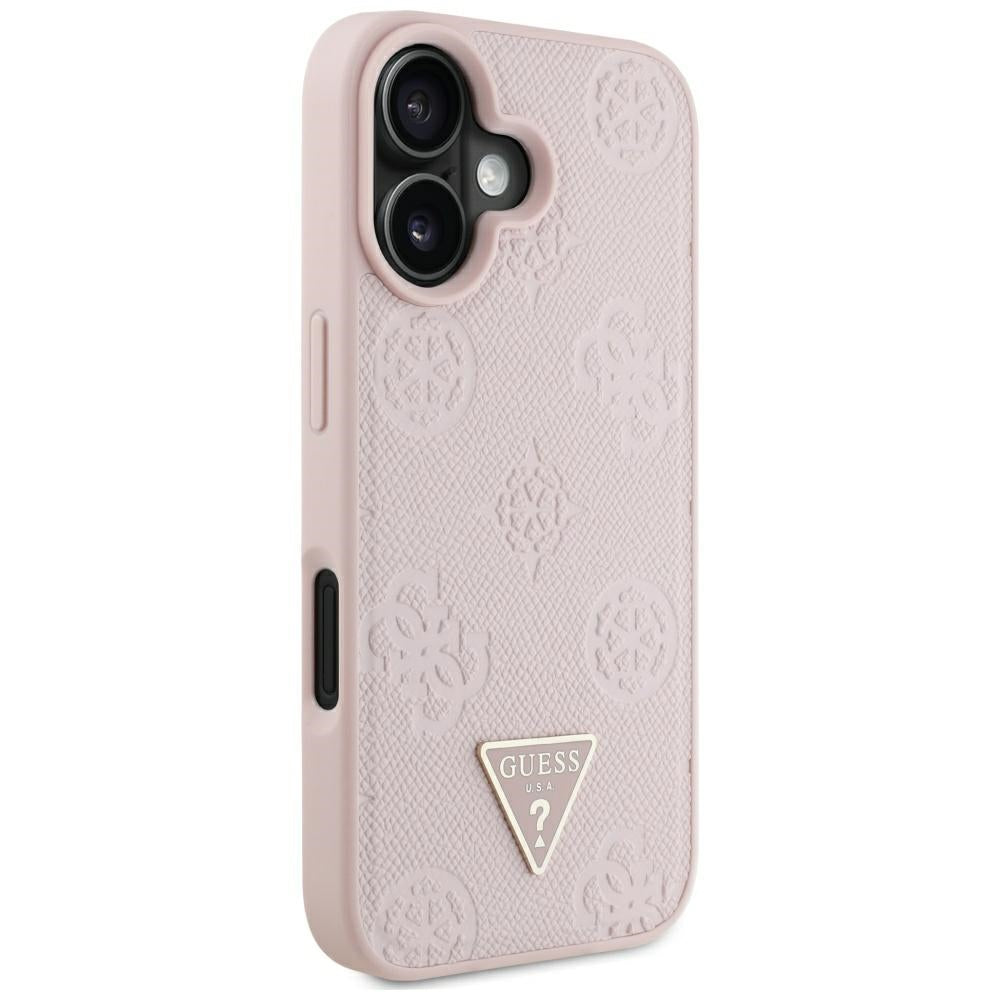 Futrola MagSafe za Apple iPhone 16, Guess, Peony Grained Hot Stamp Triangle, Roze