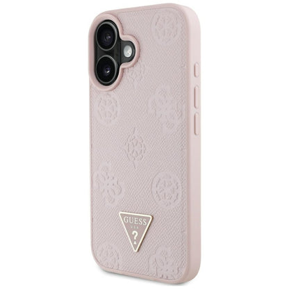 Futrola MagSafe za Apple iPhone 16, Guess, Peony Grained Hot Stamp Triangle, Roze
