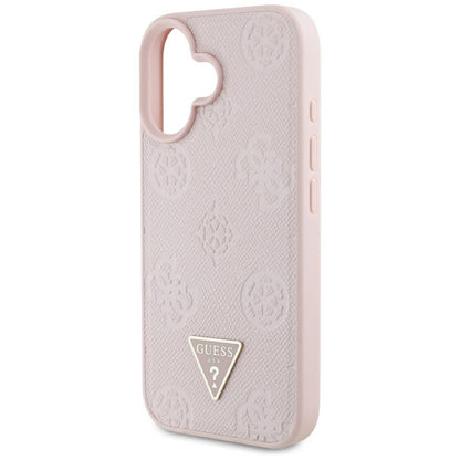Futrola MagSafe za Apple iPhone 16, Guess, Peony Grained Hot Stamp Triangle, Roze