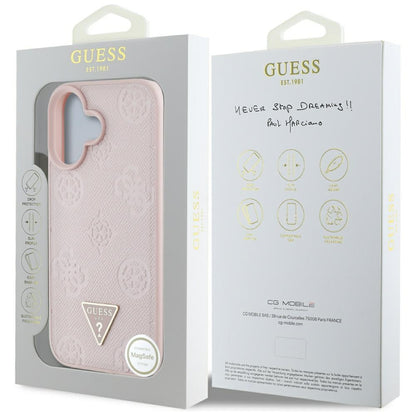 Futrola MagSafe za Apple iPhone 16, Guess, Peony Grained Hot Stamp Triangle, Roze