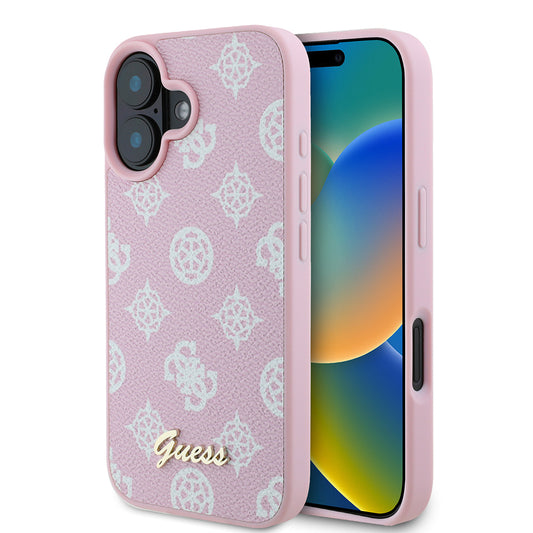 MagSafe futrola za Apple iPhone 16, Guess, Peony Script, Roze