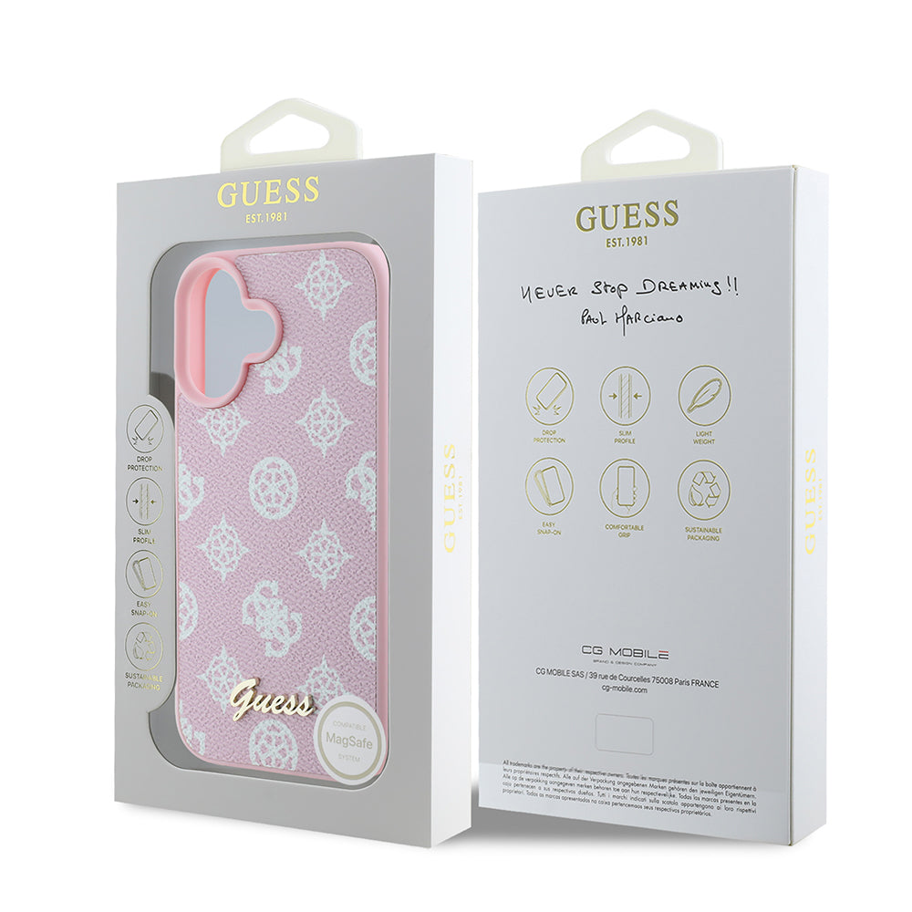 MagSafe futrola za Apple iPhone 16, Guess, Peony Script, Roze