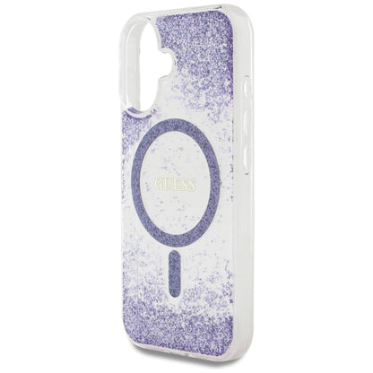 Husa MagSafe za Apple iPhone 16, Guess, Resin Bottom Glitter, Ljubičasta