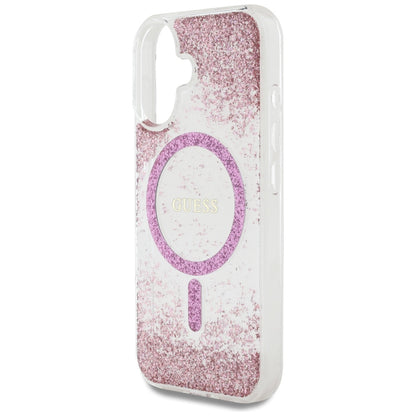 Futrola MagSafe za Apple iPhone 16, Guess, Resin Bottom Glitter, Roze